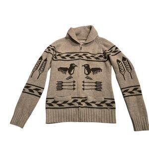 Aritzia TNA Lambs Wool Sweater Size XL Thunderbird Tan Womens Full Zip Cowgirl